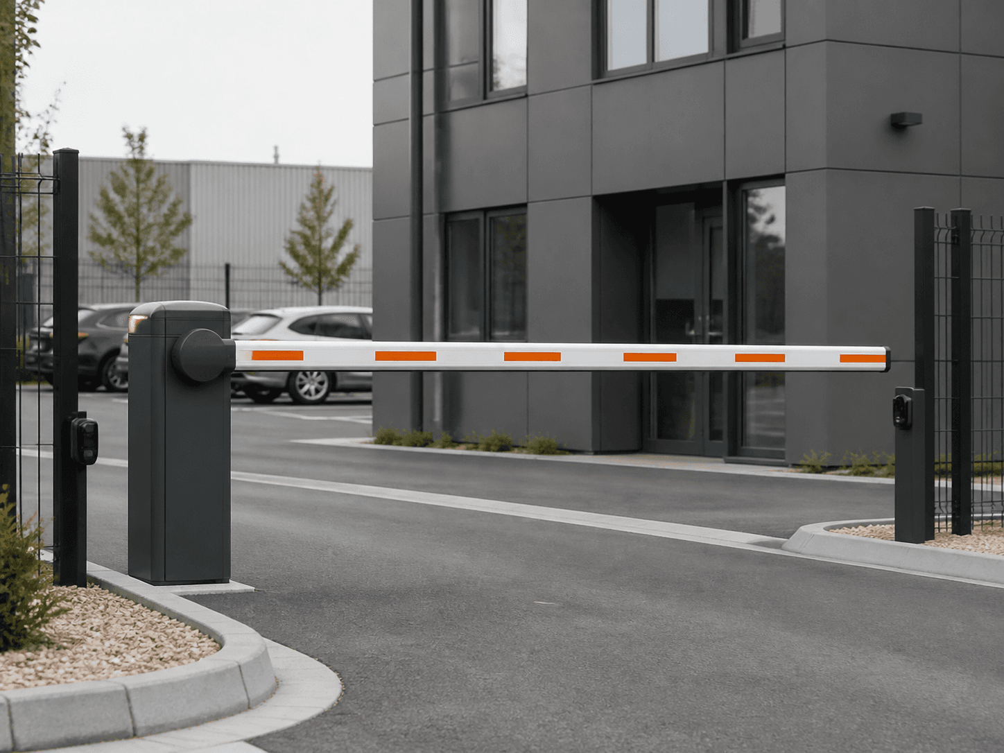 Wizualizacja automatycznego szlabanu przy parkingu firmowym